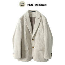 Casual loose suit jacket mens autumn and winter corduroy advanced light mature wind single West mens suit coat tide