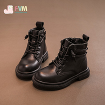 Leather womens shoes children Martin short boots 2021 new autumn and winter models two cotton boys baby plus velvet winter