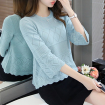 Spring and autumn 70% sleeves Knitted Shirts Womens Dress Hollowed-out Thin blouses 2022 new loose sweater ladies hit undershirt