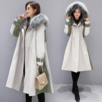 Parker clothing womens long 2021 Winter new Korean fashion waist plus velvet padded cotton coat tide