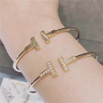 Moving diamond 18K rose gold gold T-shaped diamond opening bracelet female platinum diamond double T bracelet jewelry custom female