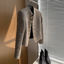 French light luxury fashion out of the circle Stand Collar Tweed jacket court style wool small short style fragrant wind coat female autumn
