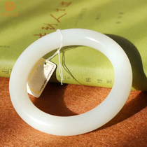 Xinjiang sheep fat white jade bracelet Womens coarse round jade bracelet girl natural Hetian Jade stone peace bracelet blessing bracelet