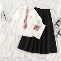 2021 summer suit Female student Korean version loose bear print short-sleeved blouse a-line skirt two-piece set