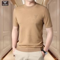Orson Armani wool short sleeve T-shirt mens round neck thin sweater autumn casual knitted half sleeve bottoming shirt