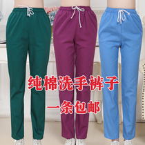 Surgical pants Male and female isolation cotton blue purple green surgical elastic pants beauty salon polyester cotton brush hand clothes hand clothes