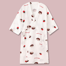Cherry Pellet Japanese Sleeping Robe Womens Summer Pure Cotton Cotton Cloth Kimono and Sleeping Skirt Spring and Autumn Thin Bathrobe Pyjamas