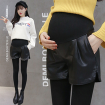 Pregnant womens shorts autumn and winter wear fashion loose Joker autumn pregnant womens five-point pants leather pants winter
