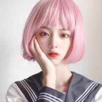  Wig female short hair daily pink cos net celebrity cool handsome round face Lolita natural girl full headgear