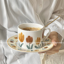 In spring retro tulip ceramic cup suit household afternoon tea cup latte