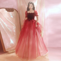 Toast Bride 2021 summer new square collar long dress wine red engagement can wear dress