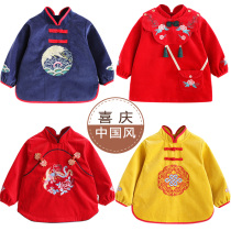 Chinese style corduroy New Years clothing male baby girl can wear cotton outside winter childrens anti-dirty bib