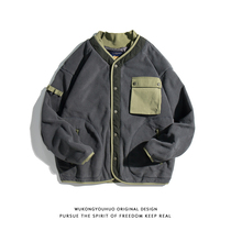  悟空 In stock Japanese retro fleece jacket Cotton clothes mens tide brand loose couple casual all-match cotton coat jacket