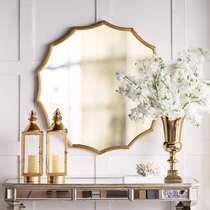 European simple polygon background decorative mirror Light luxury vanity mirror Bathroom wall hanging mirror Entrance golden mirror
