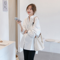 Cartoon ~ 2022 New Pregnant Woman Spring Dress Shirt Mesh Red Fashion Loose Casual Out of Breastfeeding White Blouse