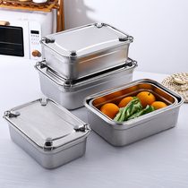Box stainless steel sealed rectangular refrigerator buckle steel cover fresh box 304 storage box large kitchen storage box