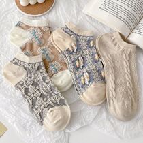 Art Retro Socks Children Short Socks Ins Chains Chains Summer Thin cute Japanese Low Gang Shallow Mouth Boat Socks Stocking Spring Summer Aroma