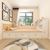 Bay window storage bed 1 35m single childrens bedroom 1 2m bookcase one-piece drawer storage Customizable tatami