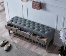 Light luxury household shoe replacement stool shoe cabinet integrated porch storage stool bed tail stool home solid wood leather shoes stool shoe rack