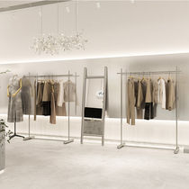 Clothing store display stand display props women's clothing store special floor type stainless steel brushed zhongdao clothes pole shelf