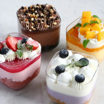 Square mousse cup pudding cup ice cream cup cake Cup plastic disposable thick transparent wood chaff Cup 300ML