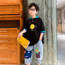 Boy polo shirt foreign air summer style suit 2022 Children Fried Street 8 Nets Red Two Sets Tide Half Sleeve Blouse Pure Cotton 9