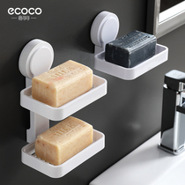 Soap box suction cup wall-mounted household nail-free double-layer soap box creative drain-free hole-free toilet shelf