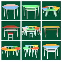 Primary and secondary school students hexagonal splicing trapezoidal tutoring training class desks and chairs color childrens art painting reading table