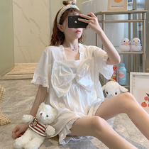 Pajamas womens summer short-sleeved cotton 2021 new net red burst two-piece suit thin large size spring and Autumn home clothes