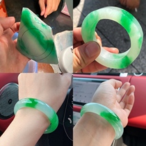 Ice seed Green spicy green jade bracelet high-end natural A goods spring belt color floating flower Violet round bar Noble Concubine jade bracelet
