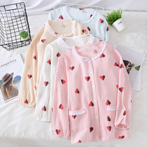 Pajamas womens single coat spring and autumn cotton gauze home clothing summer thin long sleeve air conditioning small cardigan can be worn outside