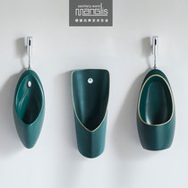  One-piece automatic induction urinal Wall-mounted household mens urinal Floor-standing dark green ceramic urinal