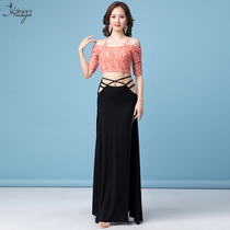 Belly Dance High-end Oriental Dance Performance Clothes Top Skirt Set Large Size Black Practice Clothing Summer Fairy