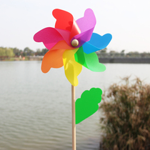 Children colorful wooden poles plastic windmill Kindergarten Park decoration stall small toys Outdoor small windmill string