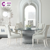 JSM Nordic light and luxurious metal tempered glass dining table modern minimalist High-end Villa Apartment-like Dining Table table and chairs