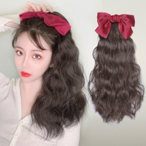 Wig ponytail female long hair bow wig strap natural Net red water corrugated long curly hair grab clip twist braid