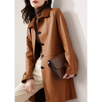 Temperament Commuter Slim Leather Women's Long Trench Coat Sheepskin Jacket Women's Autumn 2021 New