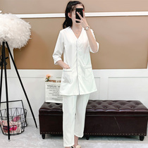 Skin management Korean beauty salon work clothes custom logo beautician embroidery artist long sleeve womens middle sleeve spring and summer