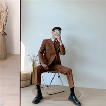 2021 autumn and winter business gentleman double-breasted suit suit men slim Korean handsome wedding suit two-piece tide
