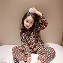 Japan 2021 autumn and winter new childrens clothing girls and girls retro printed cotton set home clothing air conditioning clothing childrens pajamas