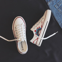Tide brand leather shoes womens 2021 summer new national tide niche canvas explosion retro net red fashion white shoes