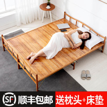 Bamboo bed folding bed single double nap solid wood home simple bed 1 5 m rental room bamboo adult hard board