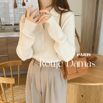 France Rouje Damas Sweater Woman Knit Cardigan Design Sensation Small Crowdjacket Blouse Polo Collar Autumn