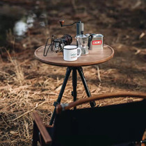 Outdoor camping tripod table black walnut solid wood round table camping picnic portable retro folding small table