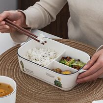 Ceramic split lunch box bento box microwave oven special bowl sealed with lid to separate rectangular office worker fresh-keeping box