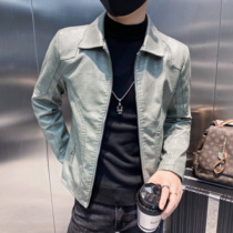 Fugui bird leather men autumn and winter New Korean trend locomotive leather lapel jacket slim business casual jacket
