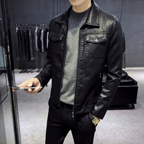 Hong Kong Tide Brand Mens Leather Jacket Machine Clothing 2021 Spring and Autumn Korean Slim Leather Leather Jacket Mens Shirt