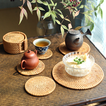 Vietnamese old rattan coaster tea set handmade placemat table rattan pad insulation vegetable pad bowl pad creative purple clay pot bowl pad