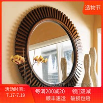 Retro European and American classical wall-mounted entrance mirror model room art round decorative hanging mirror Creative dining edge mirror