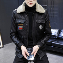 Popular logo spring leather jacket men Korean fashion leather motorcycle handsome jacket plus plUSH thickened leisure leather jacket CS